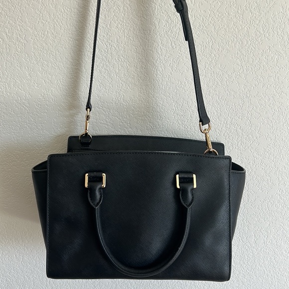 Black Michael Kors purse with gold detailing and long strap - Picture 3 of 8